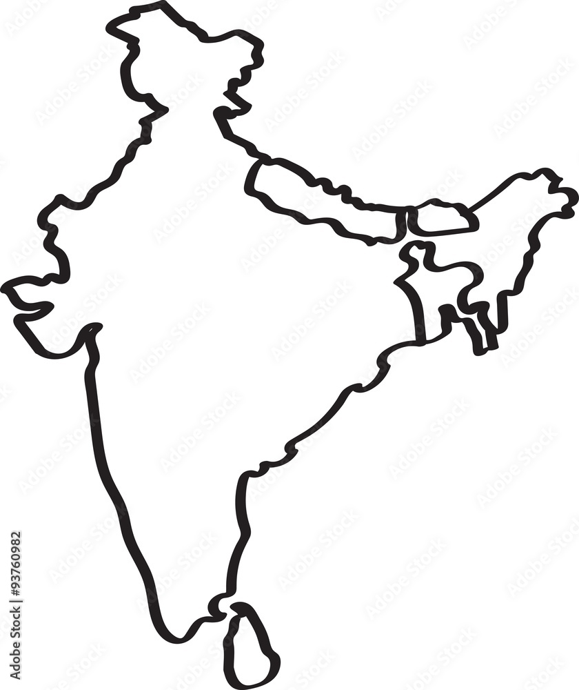 Freehand India and nearby countries map sketch on white background. Vector  illustration. Stock Vector | Adobe Stock