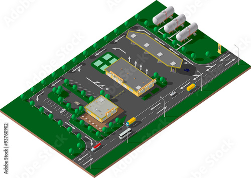Isometric icon set highway gas station