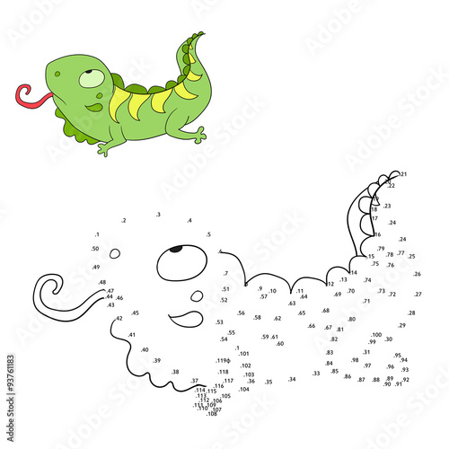 Connect the dots game iguana vector illustration