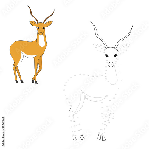 Connect the dots game gazelle vector illustration