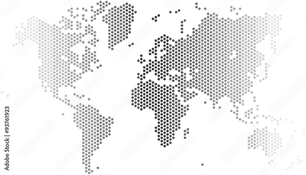 Obraz premium Mapa świata kropki na białym tle, ilustracji wektorowych.