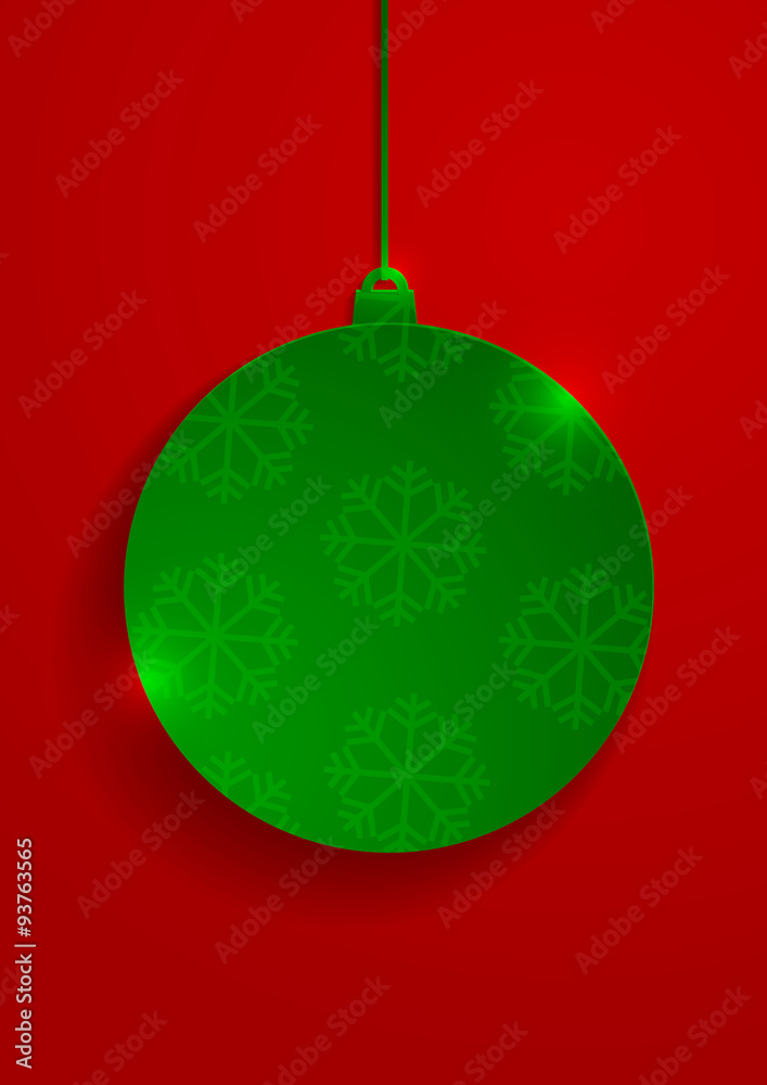 Green Paper Christmas Ball on Red Background Green Paper Christmas Ball on Red Background