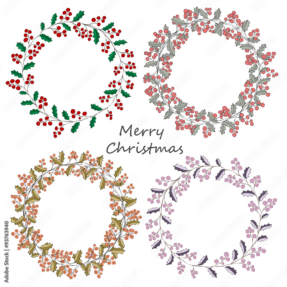 four wreath of holly Christmas greeting greeting card four wreath of holly Christmas greeting greeting card