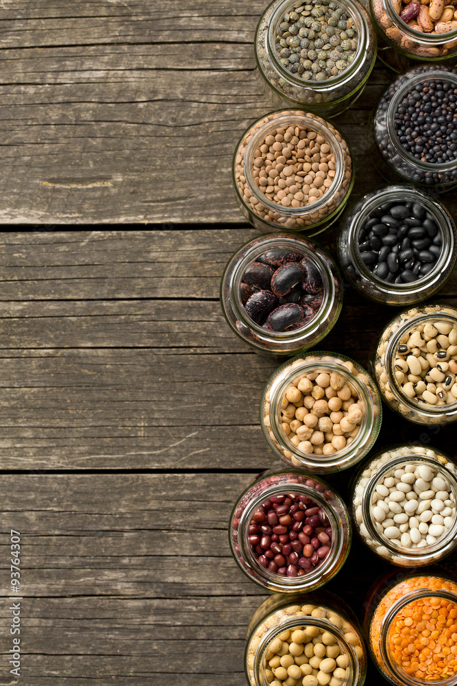 various dried legumes in jars various dried legumes in jars