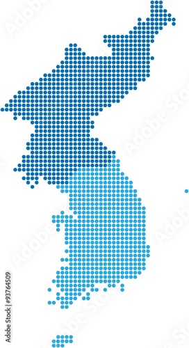 Blue circle shape North and South Korea map on white background, vector illustration.