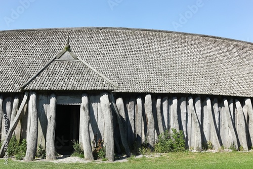 Details and main entrance of viking house in Hobro, Denmark photo