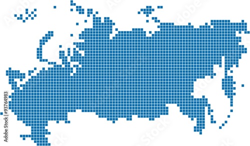 Blue square shape Russia map on white background, vector illustration.