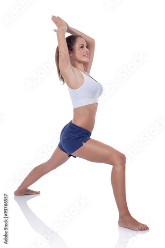 woman doing exercises isolated on a white background