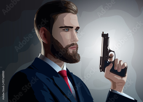 Danger man with gun looking aside portrait