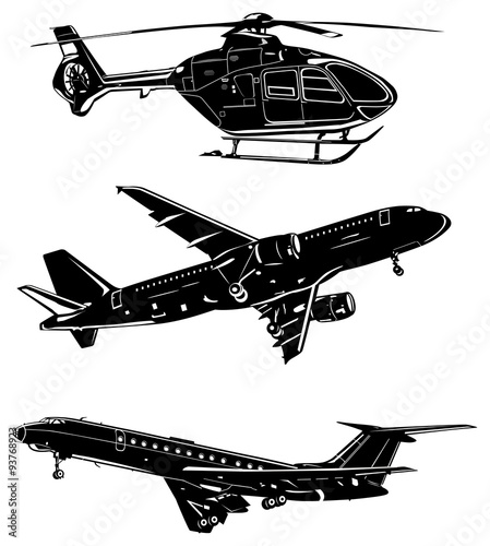Three aircraft silhouettes on white