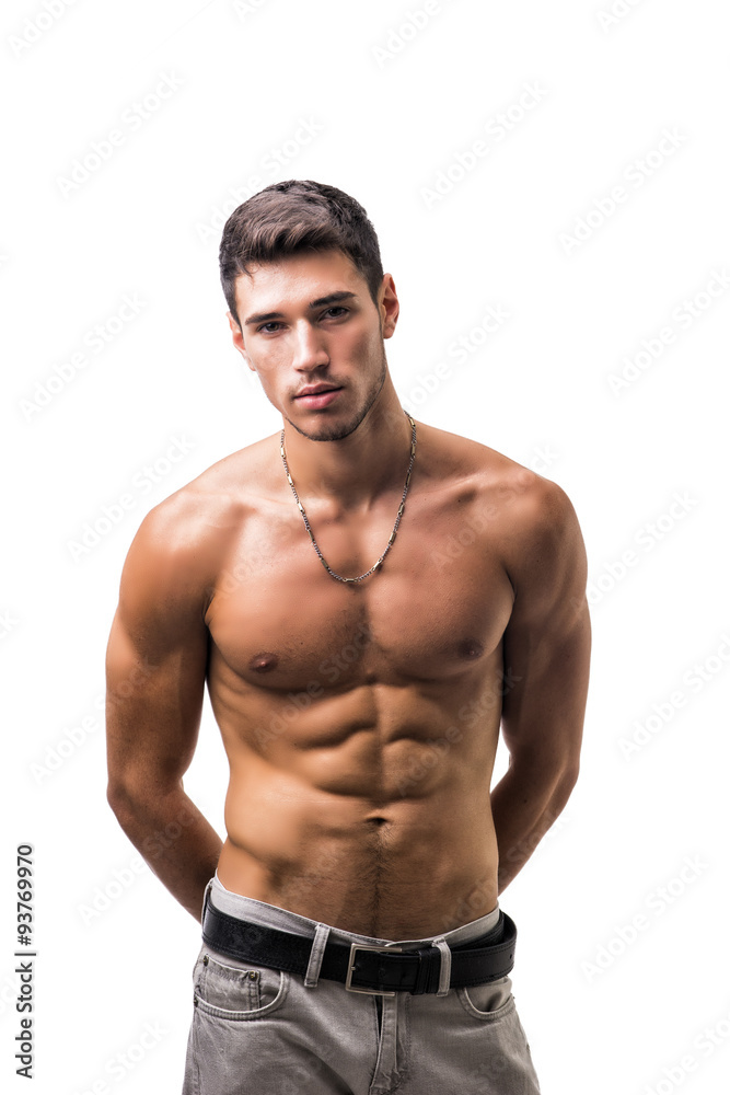 Handsome shirtless athletic young man on white Handsome shirtless athletic young man on white