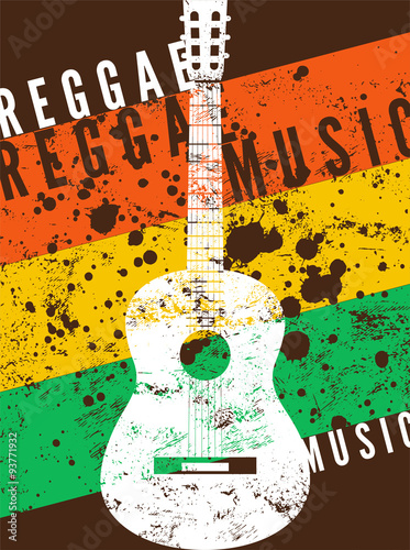 Reggae music poster. Retro typographical grunge vector illustration.