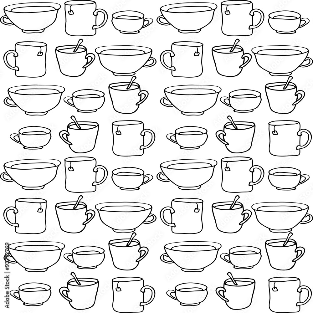 Vector doodle seamless pattern with hand drawn cups