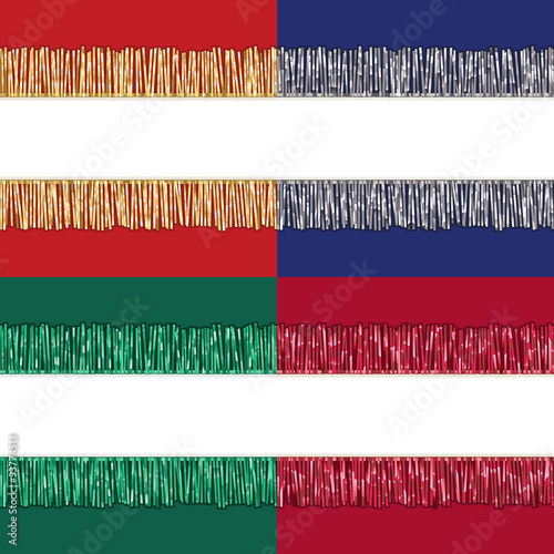 Patterns set of sparkling tinsel  stripes with white space in the middle