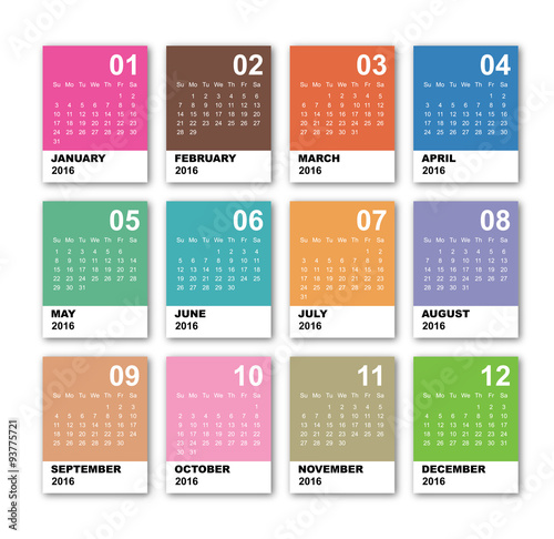 Calendar for 2016. Simple Vector Template. 2016 calendar simple design.  