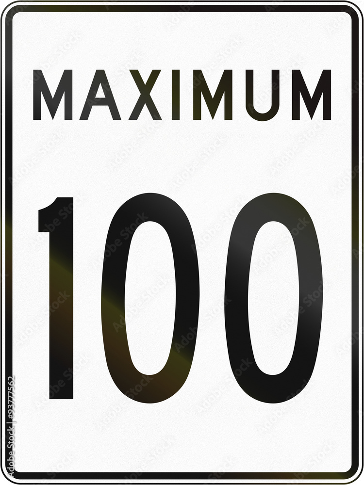 Canadian speed limit sign 100 kmh. This sign is used in Quebec Stock
