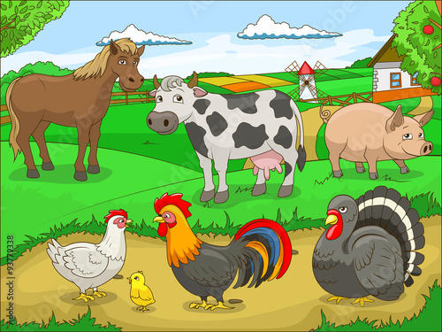 Farm cartoon educational illustration