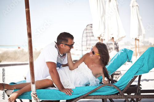 Beach couple in love having vacation summer © abelena