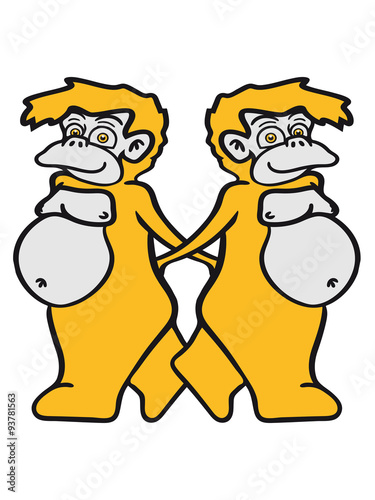 Monkeys few friends team brotherly hug gay