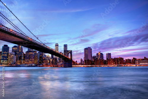 Brookyln bridge and Manhattan skyline at blue hour time. © oneinchpunch