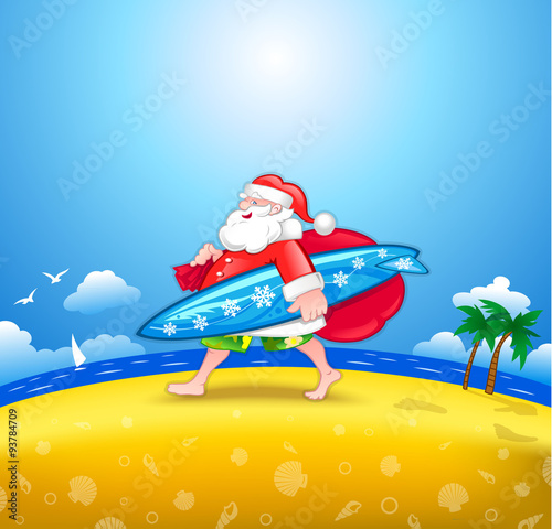 Santa with surfboard
