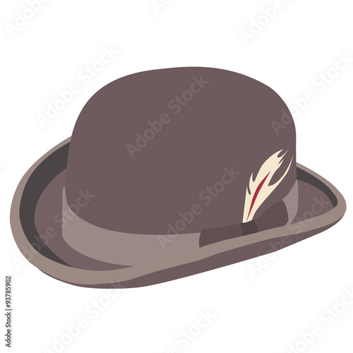 Brown bowler hat with feather