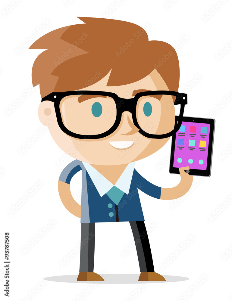 joven con lentes y tableta digital