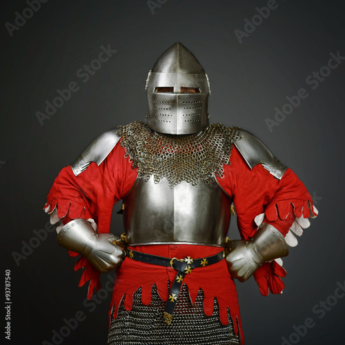 Medieval knight on grey background