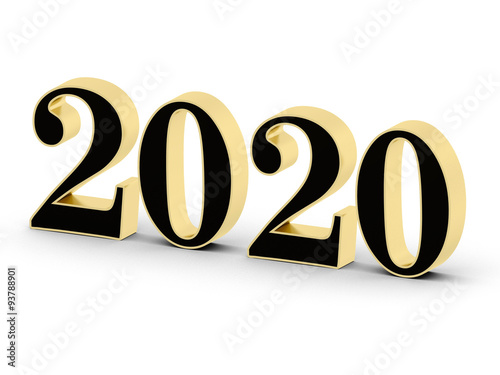Year 2020 in 3D golden-black word