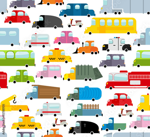 Car seamless pattern. Background of transport in cartoon style.