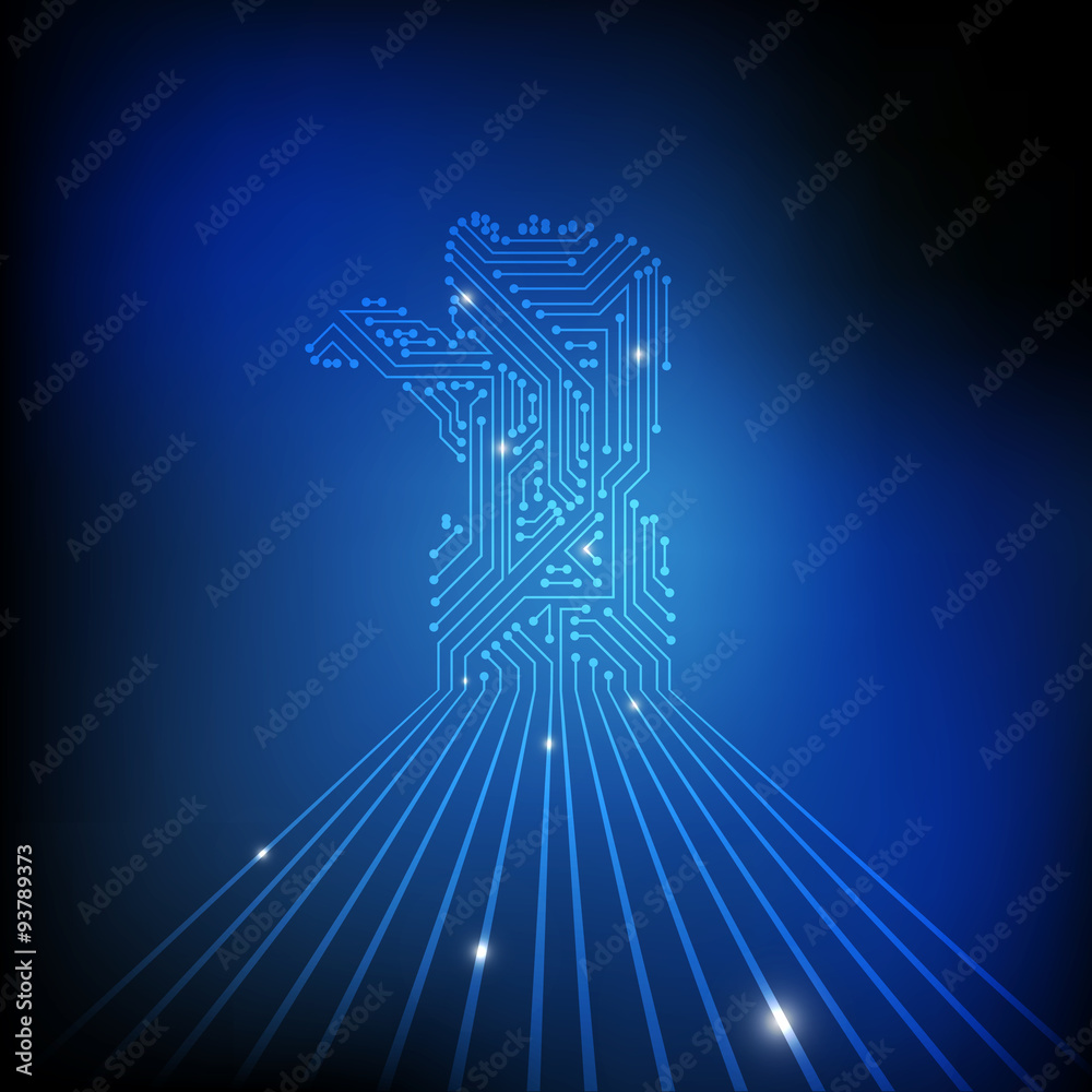 Vector : Electronic circuit in thumb up hand on blue technology Vector : Electronic circuit in thumb up hand on blue technology