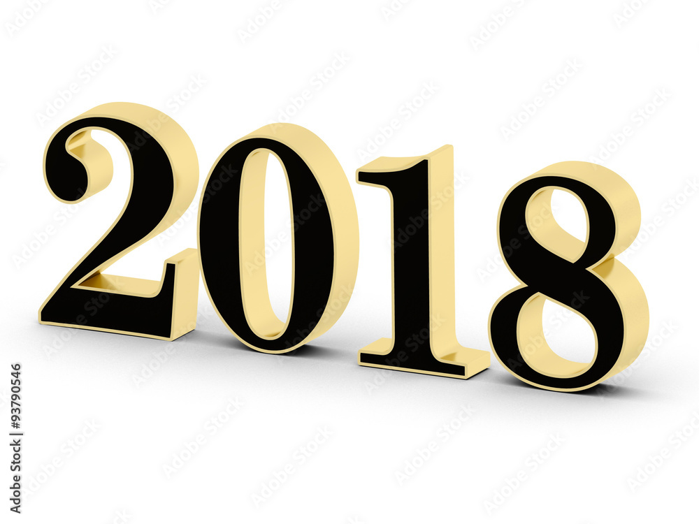 Year 2018 in 3D golden-black word Year 2018 in 3D golden-black word