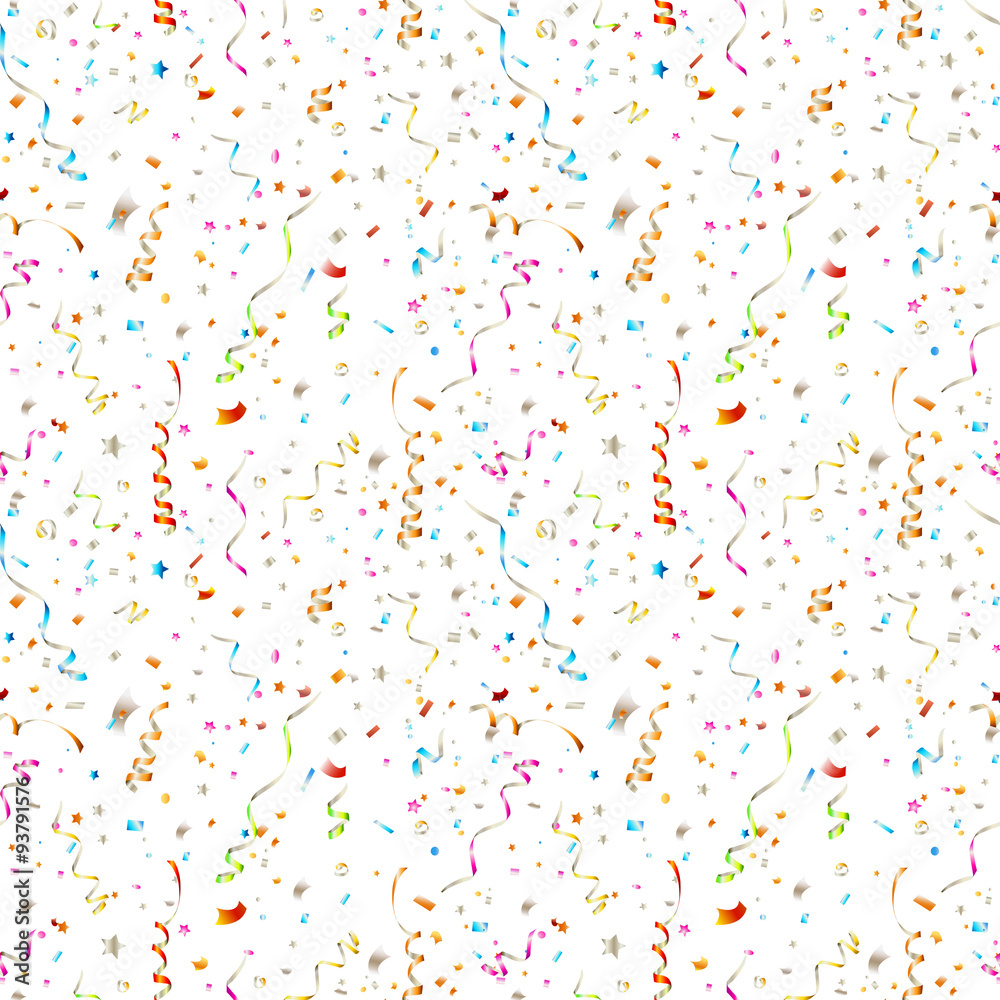 Seamless pattern. Background with confetti and streamer. Festive pattern for your design. Can be used for wallpaper, pattern fills, web page background, surface textures 