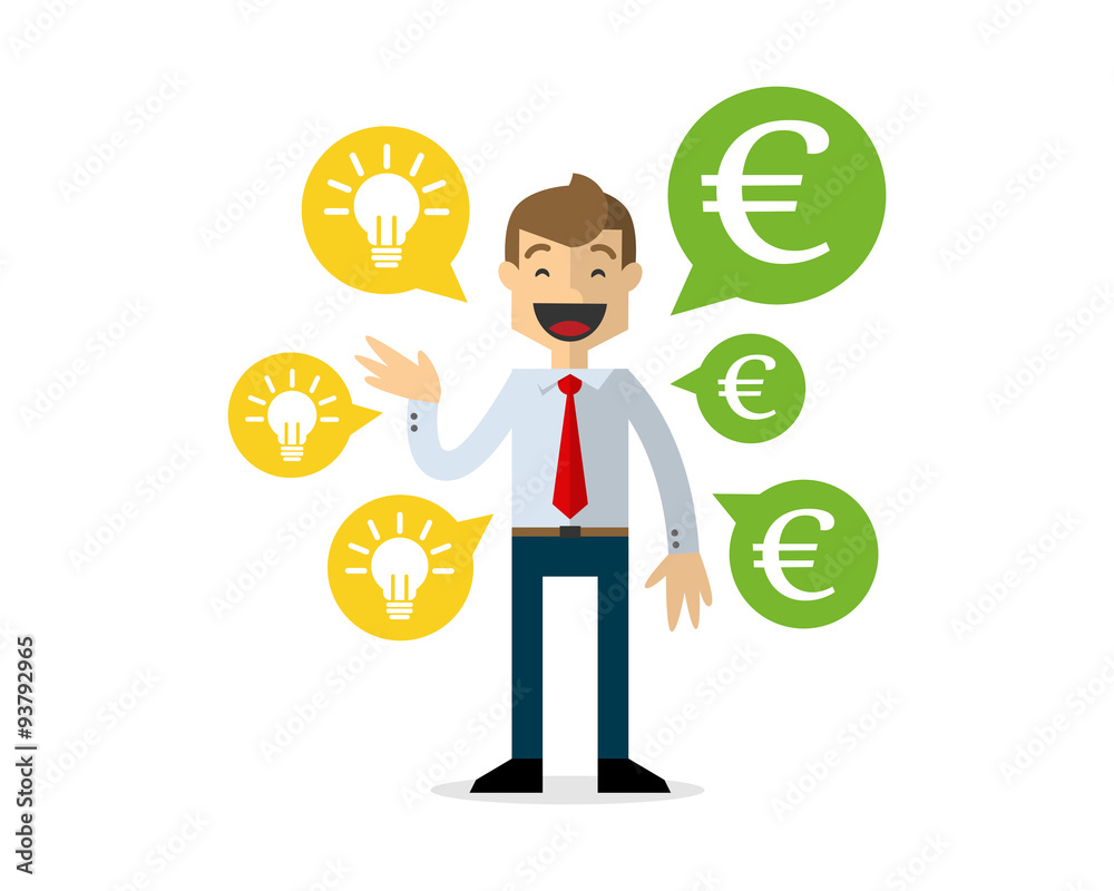 Vector of businessman talking about money and ideas, euro