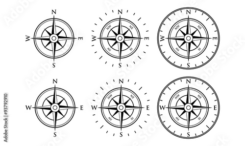 Simple Compass Rose Cardinal Icon Bundle