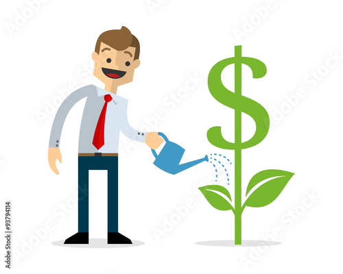 Vector of businessman growing money plant, dollar