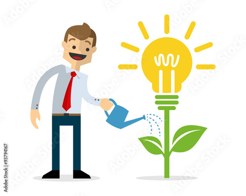 Vector of businessman growing idea plant