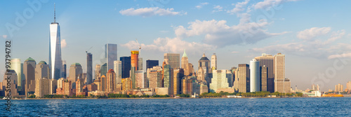 High resolution panoramic view of the downtown New York City skyline seen from the ocean © kmiragaya