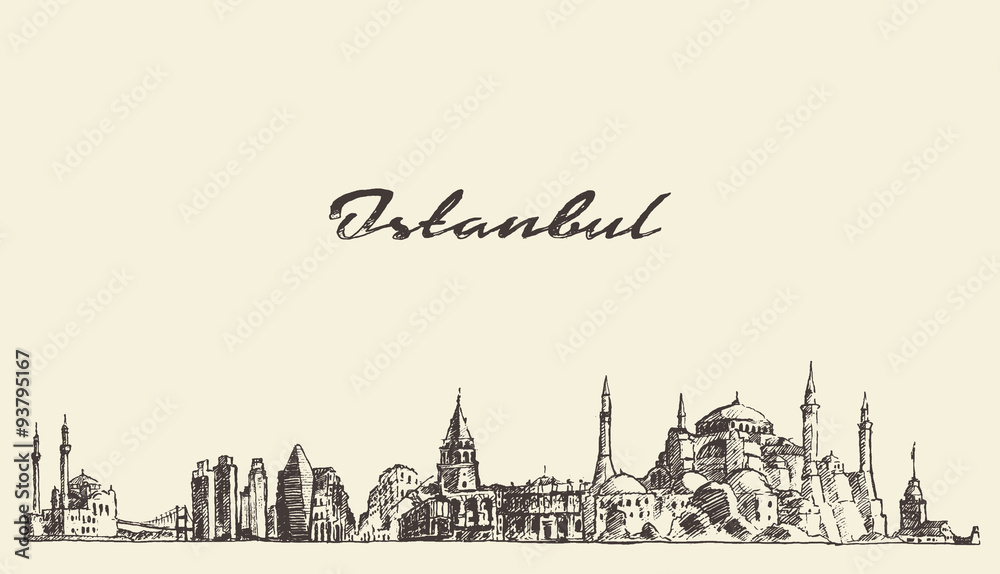 Istanbul skyline Turkey illustration drawn sketch