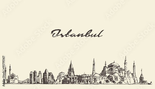 Istanbul skyline Turkey illustration drawn sketch