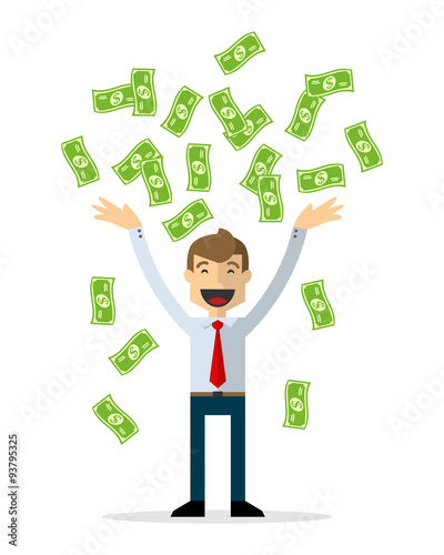 Vector of businessman got money, money rain