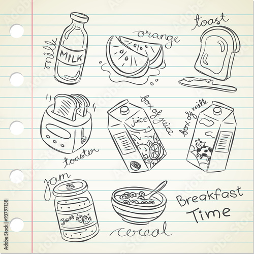 breakfast food in doodle style