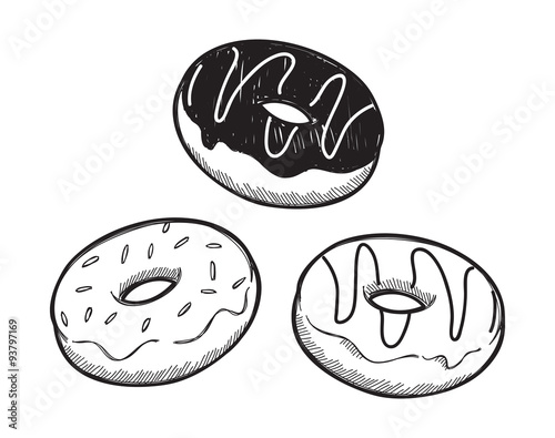 Set of dough nut in doodle style