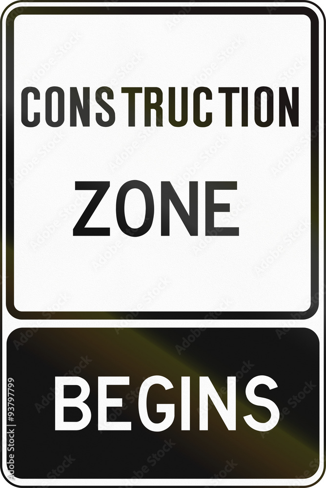 Fototapeta premium Regulatory sign in Canada - Construction zone begins. This sign is used in Ontario