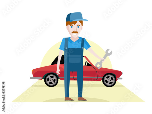 mecánico arreglando un auto en su taller de reparación