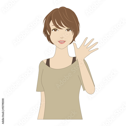 笑顔で手を振る女性