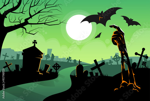 Zombie Dead Skeleton Hand From Ground Vampire Bat Halloween
