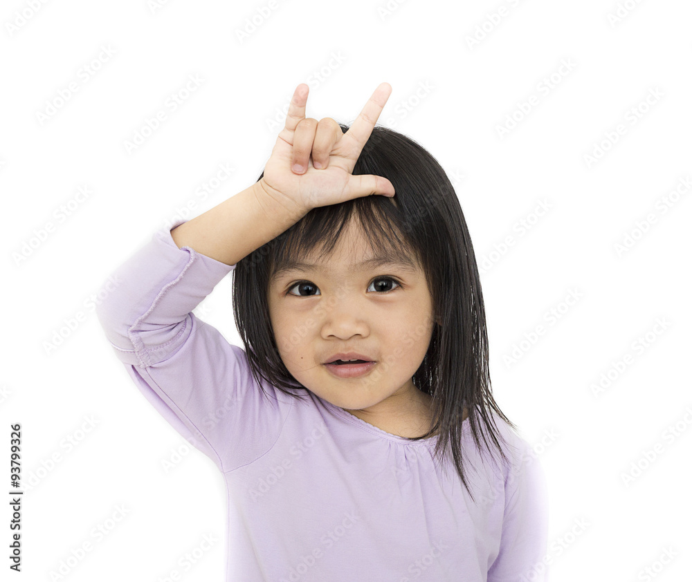 Asian baby show love sign hand Asian baby show love sign hand
