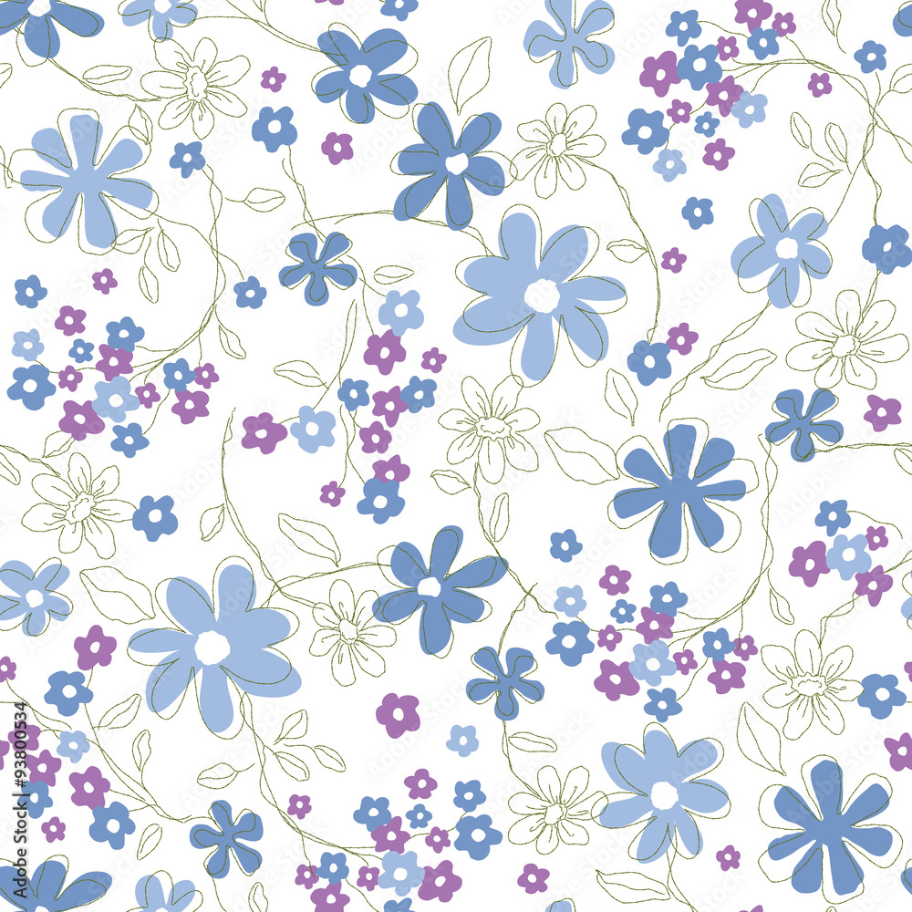 The repeat design of an floral pattern Color Blue
