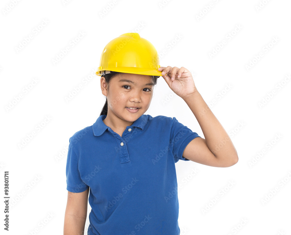 Children with safety helmet